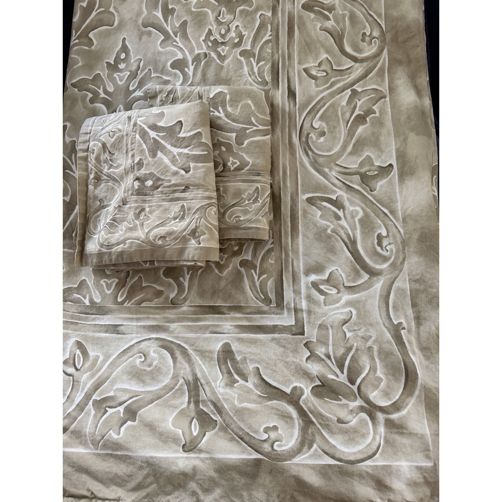 Restoration Hardware Tan Amalfi Rave Queen Size Duvet Cover Set Shams Italy 3 PC